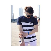 커플 시밀러 룩 커플용 티셔츠 옷 남성 상의 허니문 휴가 비치 발렌타인 착용 블루 스트라이프 코튼 티셔츠204179