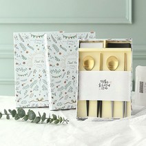 국산 프리미엄 선물용 예쁜 신혼부부 수저세트 2인 (수저받침 포함), 블레이, 골드