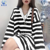 셀럽당 봄가을 스트라이프 니트 원피스 여 패션 이너 스커트 루즈핏 미디 니트