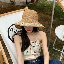 가온해 휴양지 해변 모자 플라워 밀짚 버킷햇