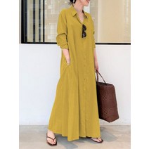 린넨 원피스 마 빅사이즈 롱 리넨 코튼 라펠 긴 여성 드레스 루즈 캐주얼 의류 여름