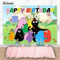 Kabodou Barbapapa 가족 사진 배경 생일 축하 베이비 샤워 장식 배너, 01 01_20 Polyester 300x300cm
