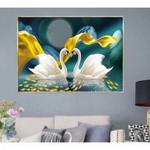 아트미니 보석십자수 고운 순백 백조 한쌍 사랑 하트 비단 잉어 소원 재운 황금 길 B102092, 60x45cm