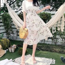 [생활/소품/최저가]_분위기있는 투피스느낌 바캉스룩 플레어 쉬폰원피스 나시원피스 _44424EA