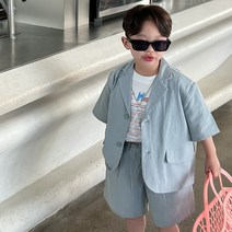 신사 남아 여름 반팔 수트 투버튼 오버핏 컬러 정장 세트