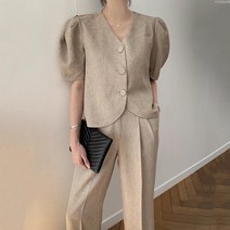 해외직구 투피스 루즈핏 정장 팬츠 세트 반소매 여름 봄 하객룩 키작녀 포멀 럭셔리 연예인 사복