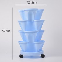 화분 텃밭 베란다 수직화분 타워형 딸기 가꾸기 재배, 블루 3판 4단【4개 화분+받침+캐리어 휠】, 크다