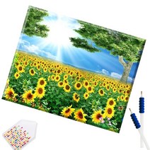 SHEXIU 3D 원형 보석십자수 캔버스액자 DIY 키트 50 x 40 cm, SX030  해바라기와 나무x1세트