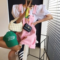 캔버스 화이트 데님 핑크 워싱 여름 와이드 멜빵 반바지 (3color)