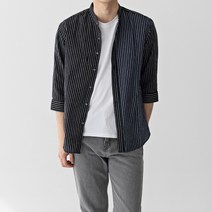 스타일에스 남자 빅사이즈 스트라이프 차이나 카라 7부 셔츠 봄 여름 헨리넥 남방