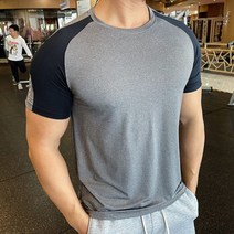 마라톤 싱글렛 남성 짧은 소매 티셔츠 빠른 건조 체육관 휘트니스 보디 빌딩 조깅 스판덱스 탄성 의류, XL, R430 gray