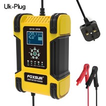 FOXSUR 12Amp 펄스 수리 충전기 LiFePO4 오토바이 및 12V 24V 차량용 배터리 AGM 딥 사이클 젤 EFB 납산, 06 UK-Plug (Yellow)