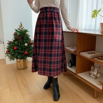 뒷밴딩 플레어 체크 롱 스커트 모직 겨울 가을 치마