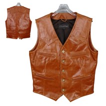 수입 복고풍 소가죽 조끼 남녀공용 베스트 단추 V넥 카우보이 오토바이 5XL