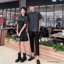 커플시밀러룩 체크 짧은 셔츠 원피스 체크 셔츠 2H180