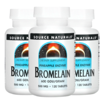 Source Naturals Bromelain 소스내추럴스 브로멜라인 단백질 분해 파인애플 효소 칼슘 마그네슘 500mg, 3통, 120정
