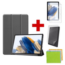 (강화유리2장+후면필름+클리너) 갤럭시탭A8 10.5 북커버 케이스 SM-X200 T200N X205 X205N 2021 Lite 삼성, 베이직 북커버 케이스, 그레이