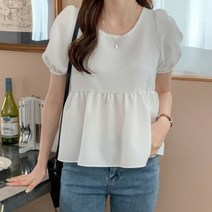 [바보사랑] 여성 여름 스트랩 프릴 퍼프 소매 블라우스