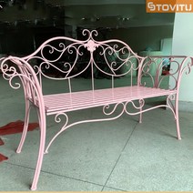스토비투 야외 철제 벤치 카페 공원 정원 야외용 조경 의자, 핑크