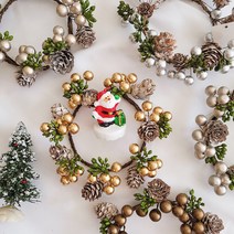 크리스마스 솔방울 미니 리스 골드 장식 소품 크리스마스 센터피스 캔들리스 벽장식 골드, 크리스마스 센터피스/실버