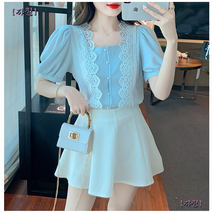 스퀘어넥 레이스 셔츠 여하복 반팔 상의 서양풍 셔츠