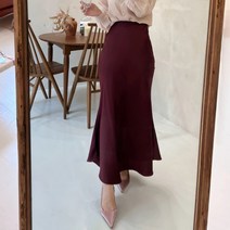 실크 새틴 밴딩 머메이드 플레어 롱스커트