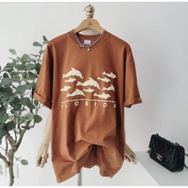 퍼스트믹스 돌고래 발포나염 루즈핏 반팔 롱 티셔츠