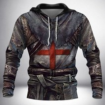 Hipster Knight 중세 갑옷 3D 프린팅 후드 남성 여성 기사 기사단 후드티 스웨터 캐주얼 자켓 풀오버