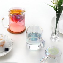 무지개 빛 일자형 홈파티 유리 머그컵 유리머그잔 물잔 신혼부부선물 카페, 530ml