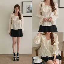 퍼니걸스 6268 루즈핏 베이직 스퀘어넥 프릴 블라우스 여성의류