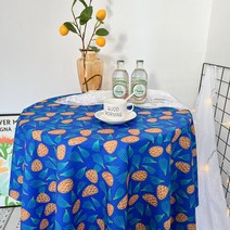 SKANDSALO 식탁매트 참신한 전원 꽃무늬 식탁보 티테이블보 코튼린넨 물방지 사각형 테이블보 먼지방지커버 천, T03-블루 들, C01-140*200cm(적합 140직사각형 식탁)