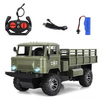 RC 트럭 오프로드 트레일러 대형 전기 군사 원격 제어 완구 소년 위한 라이트 배터리 완구로 충전식 라디오 원격 제어 기계, 녹색-1-배터리