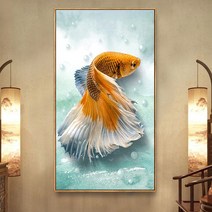 전체 큐빅 행운 금붕어 사무실 현관 돈들어오는 그림 비즈 대형 보석십자수 재료 diy, 240x85cm