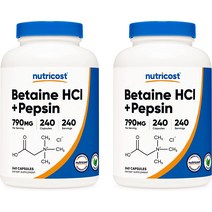 뉴트리코스트 베타인 HCI 펩신 790mg 240정 Nutricost Betaine HCI Pepsin, 개, 240정 2개