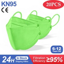 20-100Pcs KN95 마스크 어린이 FPP2 한국어 물고기 블랙 kf94 N95 일회용 입 키즈 보이 ffp2mask mascarilla fpp2 homologada, 03 Child-Green-20pcs