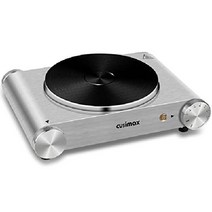 CUSIMAX 전기 핫 플레이트 접시 그릇 식기 보울 바울 불판 그릴 1500W 단일 버너 주철 요리용 휴대용 스토브 조절가능온도 제어 실버 스테인레스 스틸 미끄럼 방지 고무 발, Single BurnerCusimax _Silver