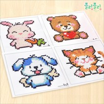 블링블링 어린이 보석십자수 스티커 냉장고자석 DIY 세트 비즈 큐빅 캐릭터 소형 만들기 학습교구 방과후, 스티커-동물시리즈(1set-4종)