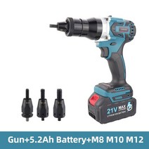HIFESON 전기 Ramm 총 Riveter 21V 충전식 자동 리벳 너트 도구 M3-M12 함께 5.2Ah 리튬 배터리, [02] 5.2Ah n M3 M4 M5