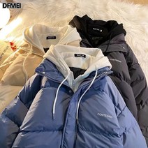 페이크 투피스 후드 패딩 남 겨울 한국판 트렌드 코디 루즈핏 패딩 항풍에 두껍고 따뜻한 패딩 저고리