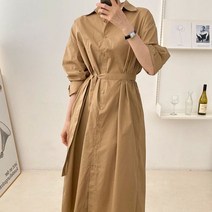 스위트플러스 임부복 23년 봄 박시 코튼 롱 스트링 셔츠 원피스