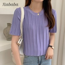 나바바 NK487 여성 골지 베이직 라운드넥 반팔 니트티