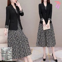 77우먼스 여성 세릴투피스 2컬러 정장 원피스 세트 상품 마이 아우터 도트 꽃무늬 데이트룩 데일리룩 이월 이월상품 세릴 투피스 [리현커머스]