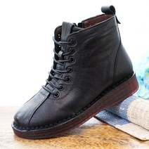 소가죽 희망 앵클 부츠 여성 통굽 겨울 발편한 부추 앵글 숏부츠 둥근코 발볼넓은 가죽 명품 첼시