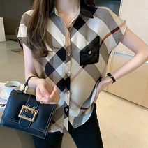 디아리스 체크 반팔 블라우스 6969