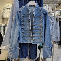 여성 데님 청자켓 코디 봄 스탠드 카라 자켓 긴팔 더블 슬림 숏 청바지 코트