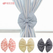 해피코튼 리본 커튼 집게, 1개, 파스텔 체크 핑크