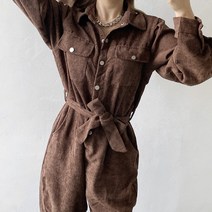 쿠쿠 허리 리본벨트 골덴 코듀로이 점프슈트