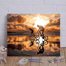 유화그리기DIY 바다를달리는 자전거 그림장식 인테리어 장식, 40x50