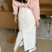 3colors 톡톡 앞트임 뒷트임 h라인 일자 바스락 코튼 핀턱 맥시 롱 스커트 출근룩