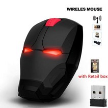 멋진 무선 아이언맨 마우스 인체 공학적 2.4G 휴대용 모바일 컴퓨터 클릭 광학 USB 수신기 PC 노트북 맥북, Black with box